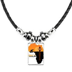 DIYthinker Colar Africa Mapa Savanna Elefante Vida Selvagem Joias Torque Pingente de Corda de Couro