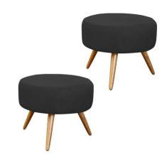 Kit 02 Puffs Banqueta Redondo Classic Suede Preto - DS Móveis