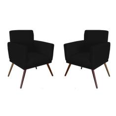 Kit 2 Poltronas Decorativa Nina Rodapé Suede Preto - DS Móveis