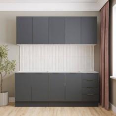 Cozinha Modulada 4 Peças sem Tampo com Rodapé 2 Aéreos e 2 Balcões Ipanema Cabecasa Madeiramadeira Grafite Trama