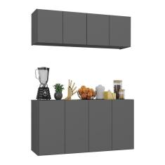 Kit Armário De Cozinha E Aparador 4 Portas Multimóveis Mp2162 Grafite Grafite