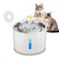 Bebedouro Fonte de Água Pet 2,4L Automático LED com Filtro Aço Inoxidá