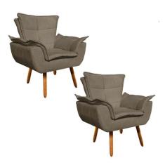 Poltrona Sala de Estar Pé Palito de Madeira Kit 2 Opala Suede D03 - D'