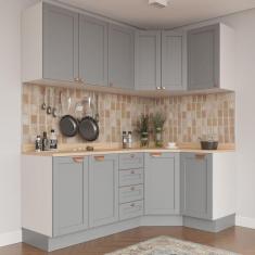 Cozinha Modulada 6 Peças com Tampo 3 Aéreos 6 Portas e 3 Balcões Arizona CabeCasa MadeiraMadeira Branco/Cinza