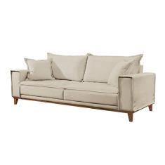 Sofá Fixo Aquiles 2 Lugares Luxo 1,60m Castellar Móbile Linho Bege Claro