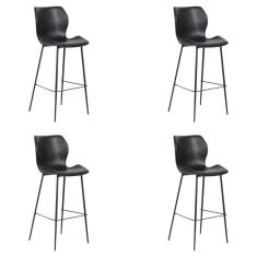 Kit 4 Banquetas Alta Com Encosto Para Bancada Cozinha Penha R02 Pu Preto - Mpozenato