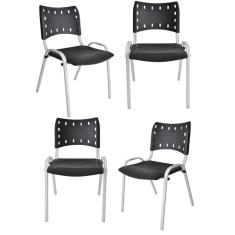 Kit 4 Cadeiras Iso Para Escola Escritório Comércio Preto Base Branco