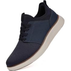 YOLARK Sapato social masculino casual, moderno, leve, respirável, para caminhada, academia, tênis, atlético, Azul escuro, 42