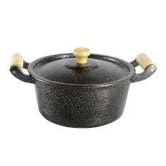 Caçarola Panela Reta Craqueada de Alumínio Alça Madeira  Preta 24cm