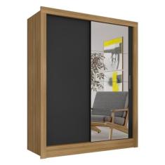 Guarda Roupa Solteiro Com Espelho Nanda 2 Pts Bore/pret - M. Arapongas Boreal/preto Fosco