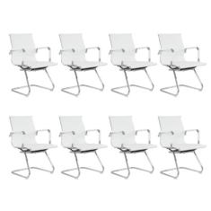 Kit com 8 Cadeiras Esteirinha Presidente Escritório Fixa Branco