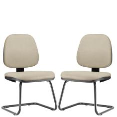 Kit 02 Cadeiras Para Escritório Job L02 Fixa Suede Bege - Lyam Decor