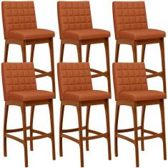 Kit 06 Banquetas Altas Para Cozinha Sala De Jantar Fixa Mila L02 Tecid
