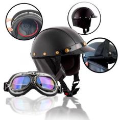 Capacete Aberto em Fibra de Vidro com Óculos Esportivos - Ofertaher