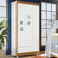 Guarda Roupa de Bebê Life 100% Mdf 3 Portas 2 Gavetas Flex Branco/Ypê/
