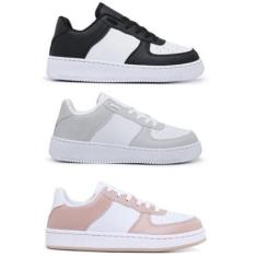 Kit 3 Pares Tênis Sneakers Casual Feminino Moda Blogueira Lindos e Confortáveis-Feminino