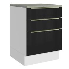 Balcão 60Cm 3GVT Branco/Preto Lux Madesa Branco/Preto