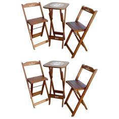 Kit 2 Conjuntos Bistrô Mesa Com 2 Banquetas Dobráveis De Madeira Personalizada Hei - Imbuia Marrom