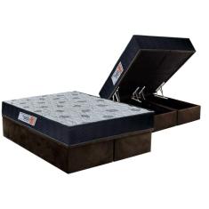 Cama Box Baú Queen: Colchão Ortopédico Orthoflex Foggia Sogni Unic Face + Base CRC Suede Brown(158x198)