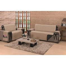 Protetor De Sofá Premium 2 E 3 Lugares King Liso Dupla Face Percal 150 Fios - 80% Algodão / 20% Poliester Preto/Kaqui