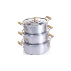 Jogo Caçarola Reta Alumínio Polido Alça de Madeira 26 ao 30