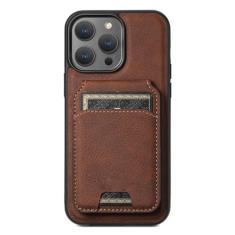 HAO RIYLN Capa carteira para iPhone 15 Pro Max/15 Pro/15 Plus/15, capa de carregamento sem fio de adsorção magnética de couro PU com suporte para cartão, marrom, 15