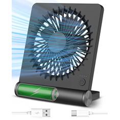 Tevelecin Ventilador de mesa pequeno, ventilador USB recarregável, operado por bateria, ultra silencioso, vento forte, ventiladores de viagem de 3 velocidades