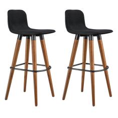 Kit 2 Banquetas Altas Luxo Linea Aço Preto Linho Preto Base Carvalho 