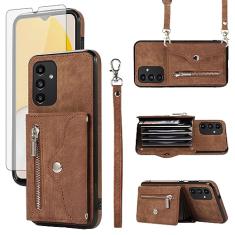 Capa de telefone para Samsung Galaxy A13 5G capa carteira com protetor de tela de vidro temperado alça transversal de pulso cordão suporte de cartão de crédito suporte de couro A04S M13 G5 A 13 2022