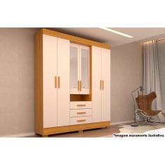 Guarda Roupa Solteiro 6 Portas (2 C- Espelho) E 3 Gavetas Débora Nature-off White - Acp