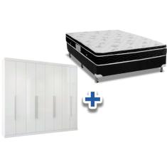 Cama Box Casal + Colchão Physical Ortobom + Guarda Roupa Master Vip 8.4 Branco