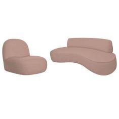 Sofá Curvo 160cm 2 Lugares E 1 Poltrona Amsterdã Linho - Adj Decor Cor Rosê