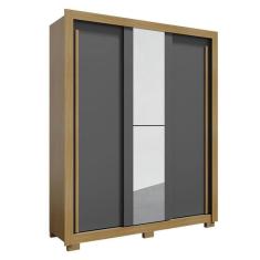 Guarda Roupa Solteiro Nevoa Flex 3 Portas De Correr Com Espelho Carvalho Americano Grafite - Incorplac