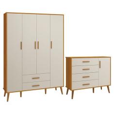 Jogo De Quarto Infantil Isis Guarda Roupa 4 Portas E Cômoda 1 Porta Areia Savana - Reller Móveis Areia Savana
