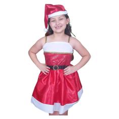 Fantasia Mamãe Noel Infantil Vestido Com Gorro Tamanho G