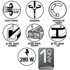 Parafusadeira/Furadeira 280 W 3/8" 220 V Tramontina para Uso Profissio