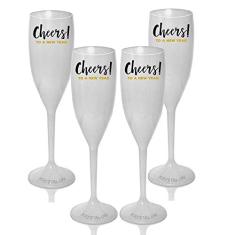 Kit 4 Taças Champagne Brancas Personalizadas Cheers