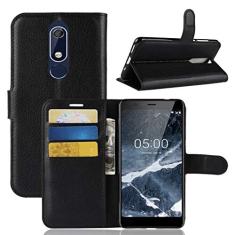NOKIA 5.1 Capa, carteira flip de couro PU premium com compartimento para cartão, suporte e fecho magnético [capa interior TPU à prova de choque] compatível com NOKIA 5.1