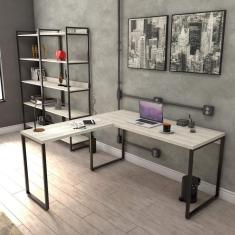 Mesa de Escritório em L Estilo Industrial 1,50Mx1,50M Kuadra Snow