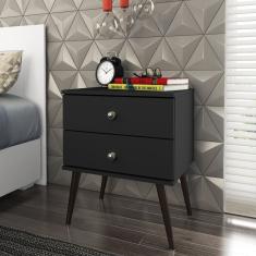 Mesa De Cabeceira 2 Gavetas Retrô Rt 3032 Movelbento Preto