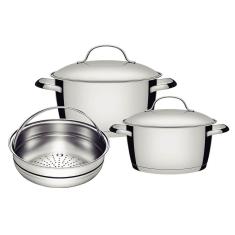 Jogo de Panelas Tramontina Allegra em Aço Inox com Fundo Triplo 3 Peças 65660260