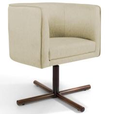 Poltrona Decorativa Giratória Base X Betina D02 Linho Bege C-129 - Lya