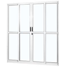Porta de Aluminio de Correr 210x160cm 4 Folhas 2 Fixas com Vidro Liso Temperado MGM Branco