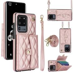 Capa carteira para Samsung Galaxy S20 Ultra com 4 pontos de cartão, capa de couro transversal com bloqueio de RFID, capa de telefone com suporte de fivela magnética, alça de pulso à prova de choque