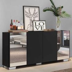 Aparador Buffet c/ Espelho e Pés Quadrados Vegas Multimóveis Preto/Bra