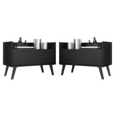 Kit c/ 2 Mesas de Cabeceira 60 cm c/ Pés Retrô Multimóveis Preta