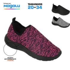 Tênis Menino Calce Fácil Mescla Preto Cinza Pink Sapato infantil Leve 