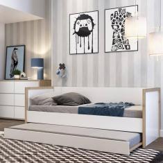 Cama Babá Infantil com Cama Auxiliar Moderna Coleção Wood Branco
