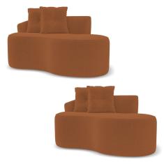 Kit 02 Sofás Orgânicos Living Bob 145cm 02 Lugares com 02 Almofadas Bouclê Terracota - Abmaza