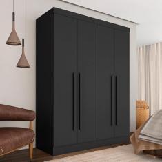 Guarda Roupa 4 Portas Solteiro Mayra Preto - Móveis Arapongas Preto Fosco